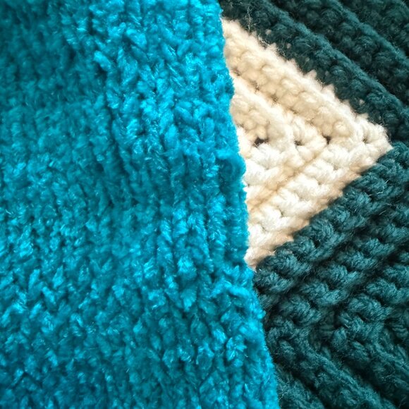 Vintage 80s 90s JUST SASHA Blue Teal Chenille LS Mock Neck Tunic Sweater Size M - Picture 9 of 9